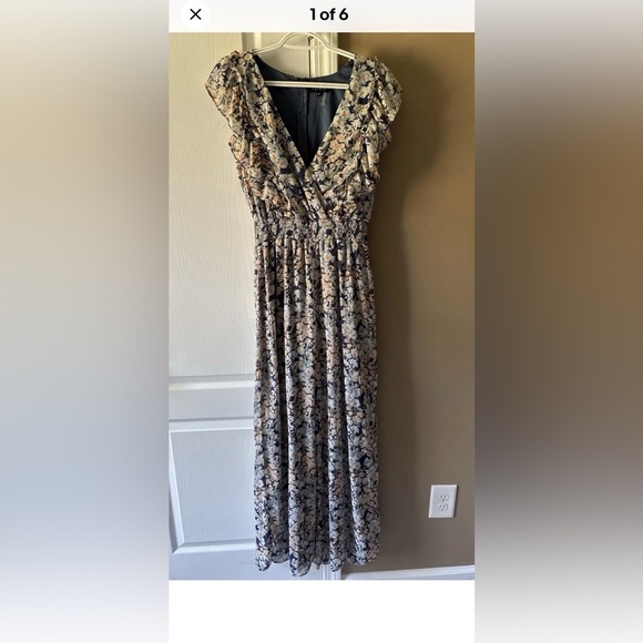 1. State Floral V-Neck Maxi Jumpsuit Navy and Peach. - Picture 7 of 9